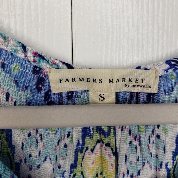 Farmers Market by One World Top S Ikat Tie Neck Popover Sequins Flutter Sleeves - Picture 10 of 13